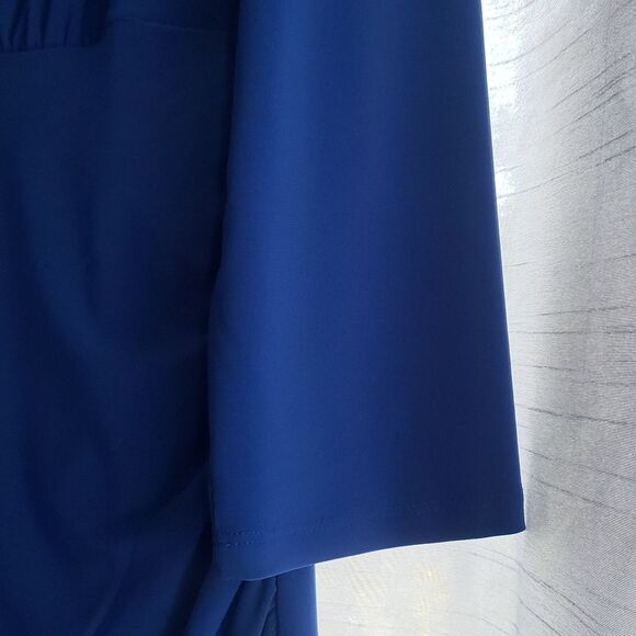 WHBM White House Black Market Blue Shirred Faux Wrap Dress Size L NWT - Picture 4 of 10